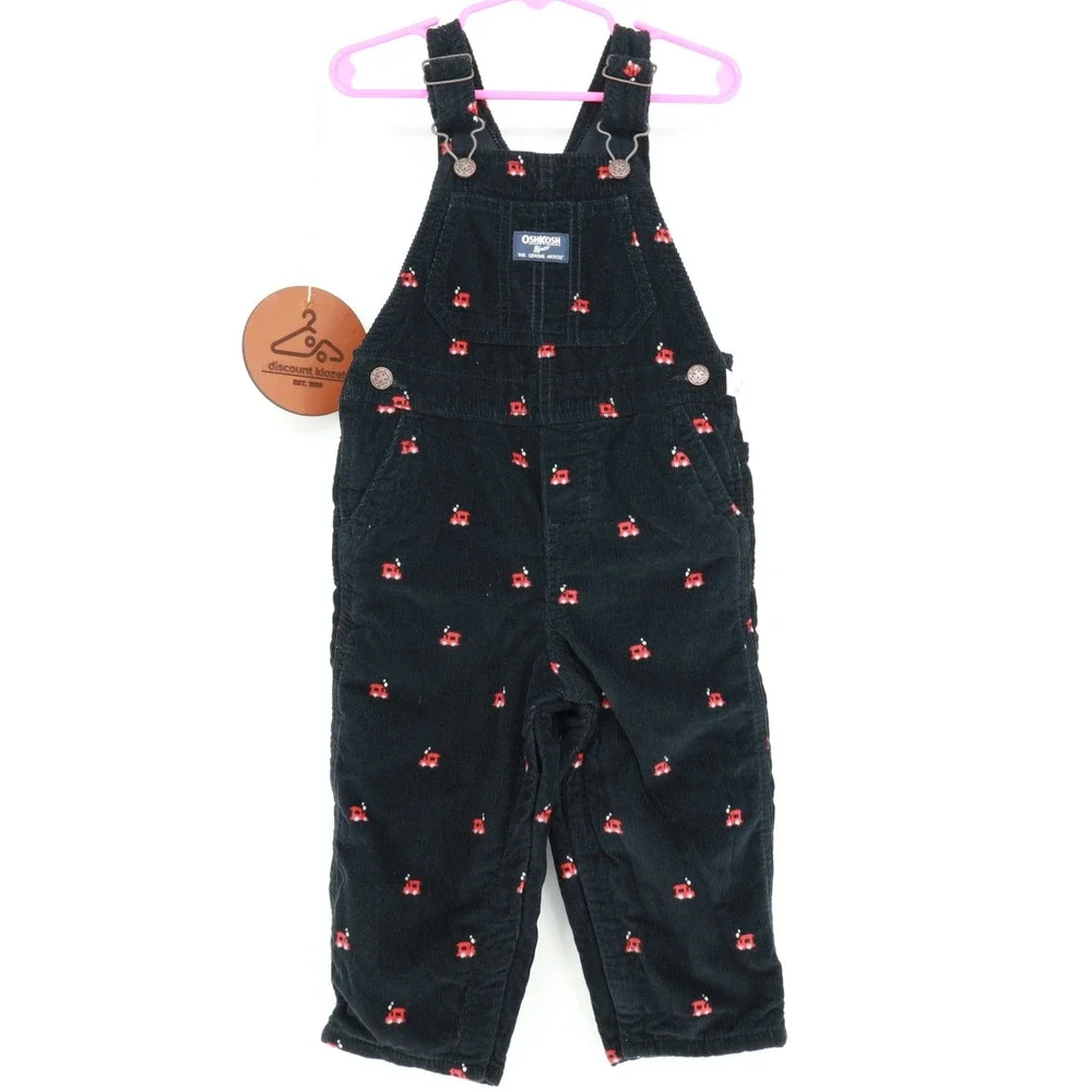 OshKosh Bgosh Toddler Boys Black Corduroy Train Embroidered Overalls 24M Vestbak
